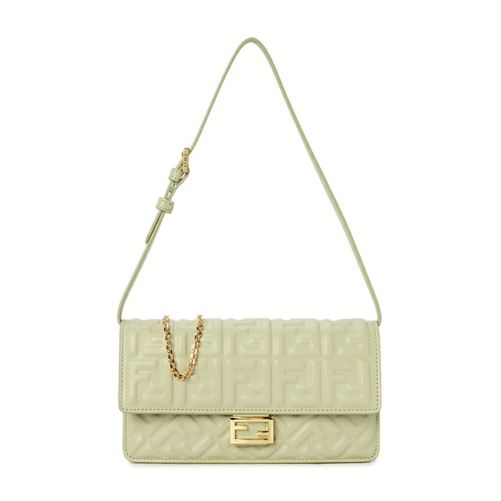 FENDI Baguette Continental Chain Wallet Green nappa leather Shoulder Bag